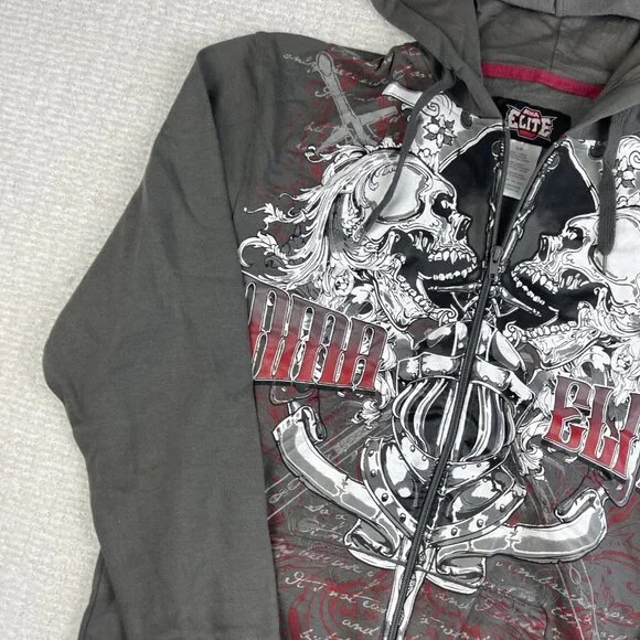 NWT MMA Elite Hoodie Gray Full Zip Up Small Y2K Goth Skull Punk Affliction Style - Picture 3 of 16